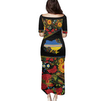 Petrykivka Ukrainian Folk Pattern Family Matching Puletasi and Hawaiian Shirt Golden Trident With Map