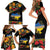 Petrykivka Ukrainian Folk Pattern Family Matching Short Sleeve Bodycon Dress and Hawaiian Shirt Golden Trident With Map
