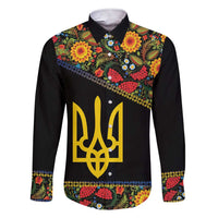 Petrykivka Ukrainian Folk Pattern Family Matching Short Sleeve Bodycon Dress and Hawaiian Shirt Golden Trident With Map