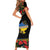 Petrykivka Ukrainian Folk Pattern Family Matching Short Sleeve Bodycon Dress and Hawaiian Shirt Golden Trident With Map