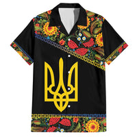 Petrykivka Ukrainian Folk Pattern Hawaiian Shirt Golden Trident With Map