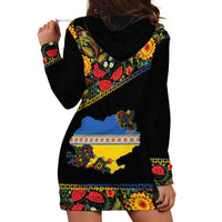 Petrykivka Ukrainian Folk Pattern Hoodie Dress Golden Trident With Map