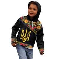 Petrykivka Ukrainian Folk Pattern Kid Hoodie Golden Trident With Map