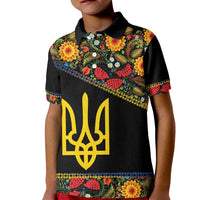 Petrykivka Ukrainian Folk Pattern Kid Polo Shirt Golden Trident With Map