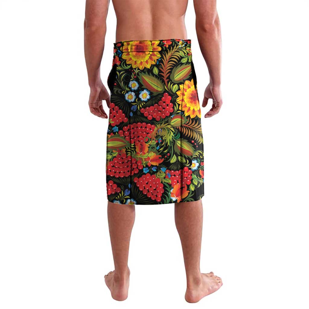 Petrykivka Ukrainian Folk Pattern Lavalava Golden Trident With Map