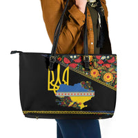 Petrykivka Ukrainian Folk Pattern Leather Tote Bag Golden Trident With Map