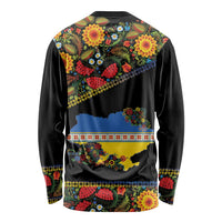 Petrykivka Ukrainian Folk Pattern Long Sleeve Shirt Golden Trident With Map