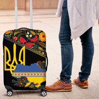 Petrykivka Ukrainian Folk Pattern Luggage Cover Golden Trident With Map