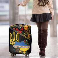 Petrykivka Ukrainian Folk Pattern Luggage Cover Golden Trident With Map