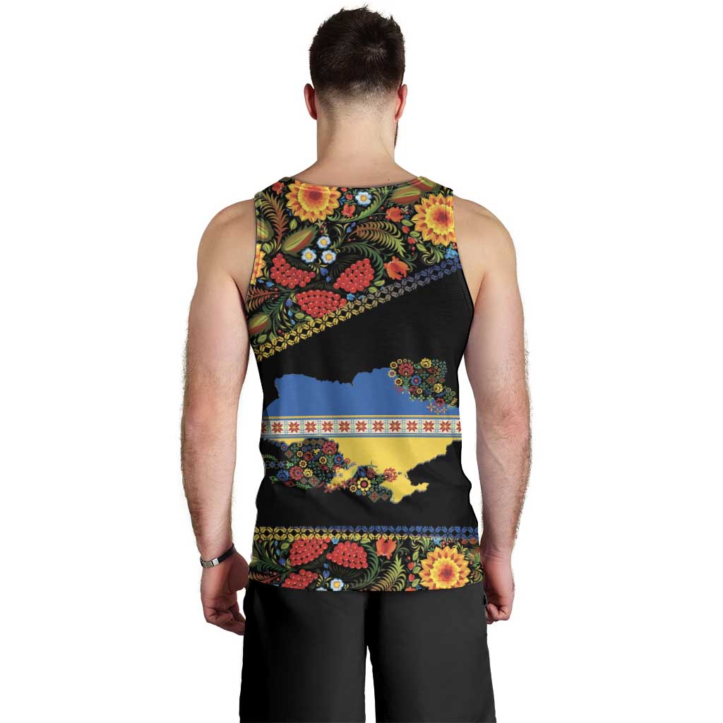 Petrykivka Ukrainian Folk Pattern Men Tank Top Golden Trident With Map