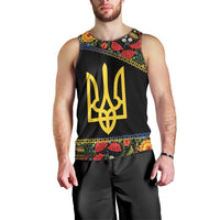 Petrykivka Ukrainian Folk Pattern Men Tank Top Golden Trident With Map