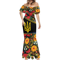 Petrykivka Ukrainian Folk Pattern Mermaid Dress Golden Trident With Map