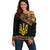 Petrykivka Ukrainian Folk Pattern Off Shoulder Sweater Golden Trident With Map
