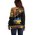 Petrykivka Ukrainian Folk Pattern Off Shoulder Sweater Golden Trident With Map
