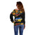 Petrykivka Ukrainian Folk Pattern Off Shoulder Sweater Golden Trident With Map