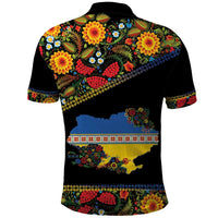 Petrykivka Ukrainian Folk Pattern Polo Shirt Golden Trident With Map