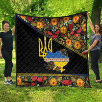Petrykivka Ukrainian Folk Pattern Quilt Golden Trident With Map