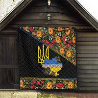 Petrykivka Ukrainian Folk Pattern Quilt Golden Trident With Map