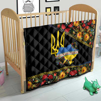 Petrykivka Ukrainian Folk Pattern Quilt Golden Trident With Map