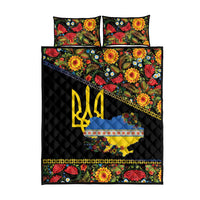 Petrykivka Ukrainian Folk Pattern Quilt Bed Set Golden Trident With Map