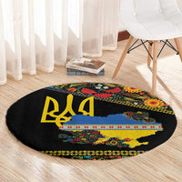 Petrykivka Ukrainian Folk Pattern Round Carpet Golden Trident With Map