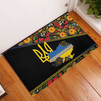 Petrykivka Ukrainian Folk Pattern Rubber Doormat Golden Trident With Map