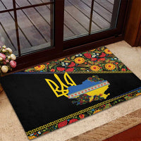 Petrykivka Ukrainian Folk Pattern Rubber Doormat Golden Trident With Map