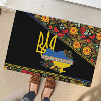 Petrykivka Ukrainian Folk Pattern Rubber Doormat Golden Trident With Map