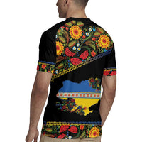 Petrykivka Ukrainian Folk Pattern Rugby Jersey Golden Trident With Map