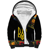 Petrykivka Ukrainian Folk Pattern Sherpa Hoodie Golden Trident With Map
