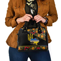 Petrykivka Ukrainian Folk Pattern Shoulder Handbag Golden Trident With Map