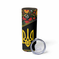 Petrykivka Ukrainian Folk Pattern Skinny Tumbler Golden Trident With Map