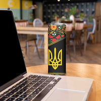 Petrykivka Ukrainian Folk Pattern Skinny Tumbler Golden Trident With Map