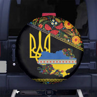 Petrykivka Ukrainian Folk Pattern Spare Tire Cover Golden Trident With Map