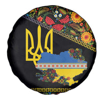 Petrykivka Ukrainian Folk Pattern Spare Tire Cover Golden Trident With Map
