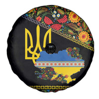 Petrykivka Ukrainian Folk Pattern Spare Tire Cover Golden Trident With Map