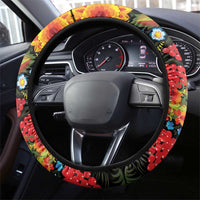 Petrykivka Ukrainian Folk Pattern Steering Wheel Cover Golden Trident With Map