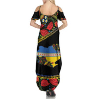 Petrykivka Ukrainian Folk Pattern Summer Maxi Dress Golden Trident With Map