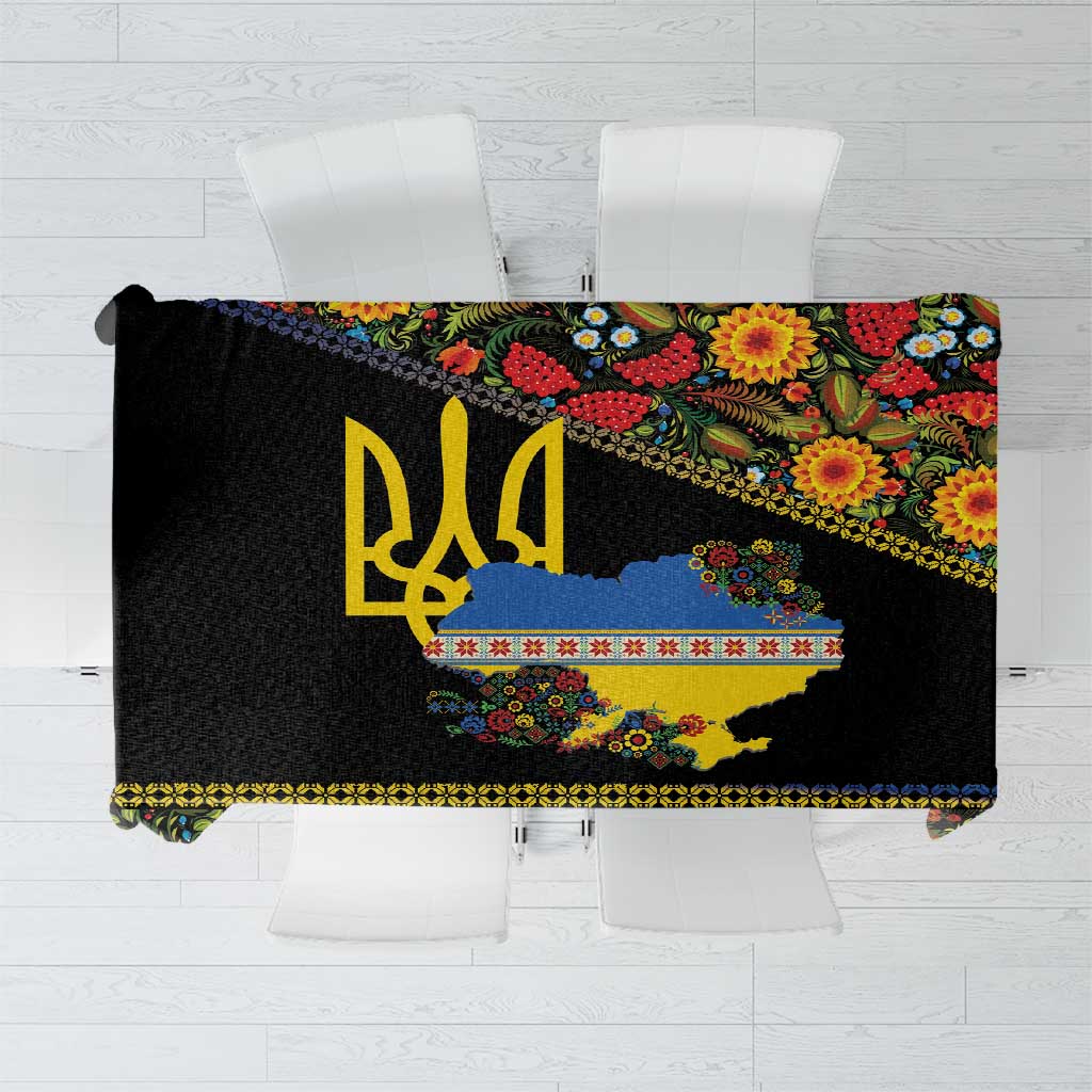 Petrykivka Ukrainian Folk Pattern Tablecloth Golden Trident With Map