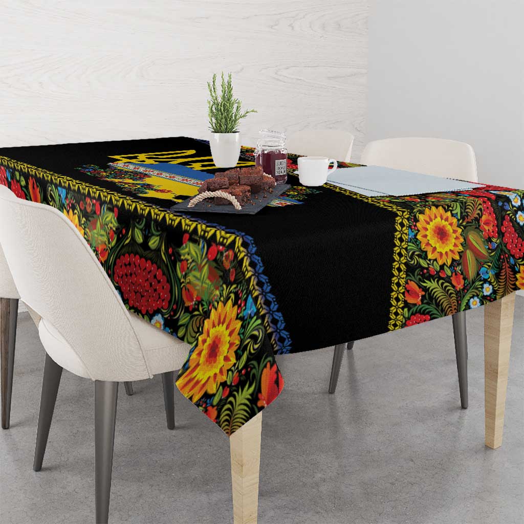 Petrykivka Ukrainian Folk Pattern Tablecloth Golden Trident With Map
