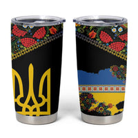 Petrykivka Ukrainian Folk Pattern Tumbler Cup Golden Trident With Map
