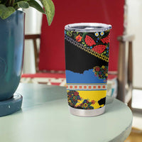 Petrykivka Ukrainian Folk Pattern Tumbler Cup Golden Trident With Map