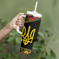 Petrykivka Ukrainian Folk Pattern Tumbler With Handle Golden Trident With Map