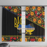 Petrykivka Ukrainian Folk Pattern Window Curtain Golden Trident With Map