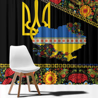 Petrykivka Ukrainian Folk Pattern Window Curtain Golden Trident With Map