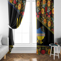 Petrykivka Ukrainian Folk Pattern Window Curtain Golden Trident With Map