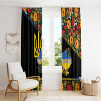 Petrykivka Ukrainian Folk Pattern Window Curtain Golden Trident With Map