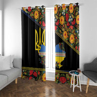 Petrykivka Ukrainian Folk Pattern Window Curtain Golden Trident With Map