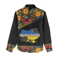 Petrykivka Ukrainian Folk Pattern Women Casual Shirt Golden Trident With Map