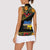 Petrykivka Ukrainian Folk Pattern Women Sleeveless Polo Shirt Golden Trident With Map